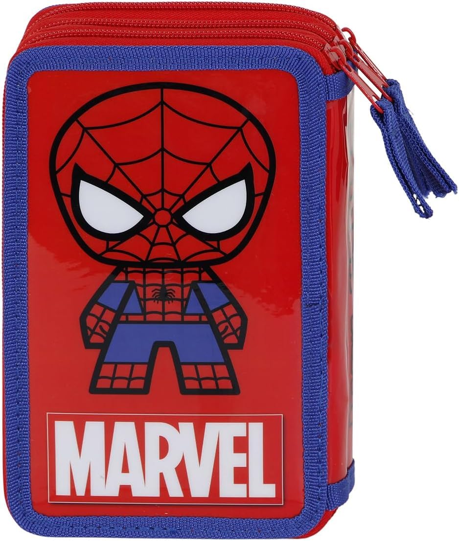 Set Scuola Spidey con Zaino Espandibile e Astuccio 3 zip da 44 pezzi Completo di colori, matite e accessori per la Scuola Elementare