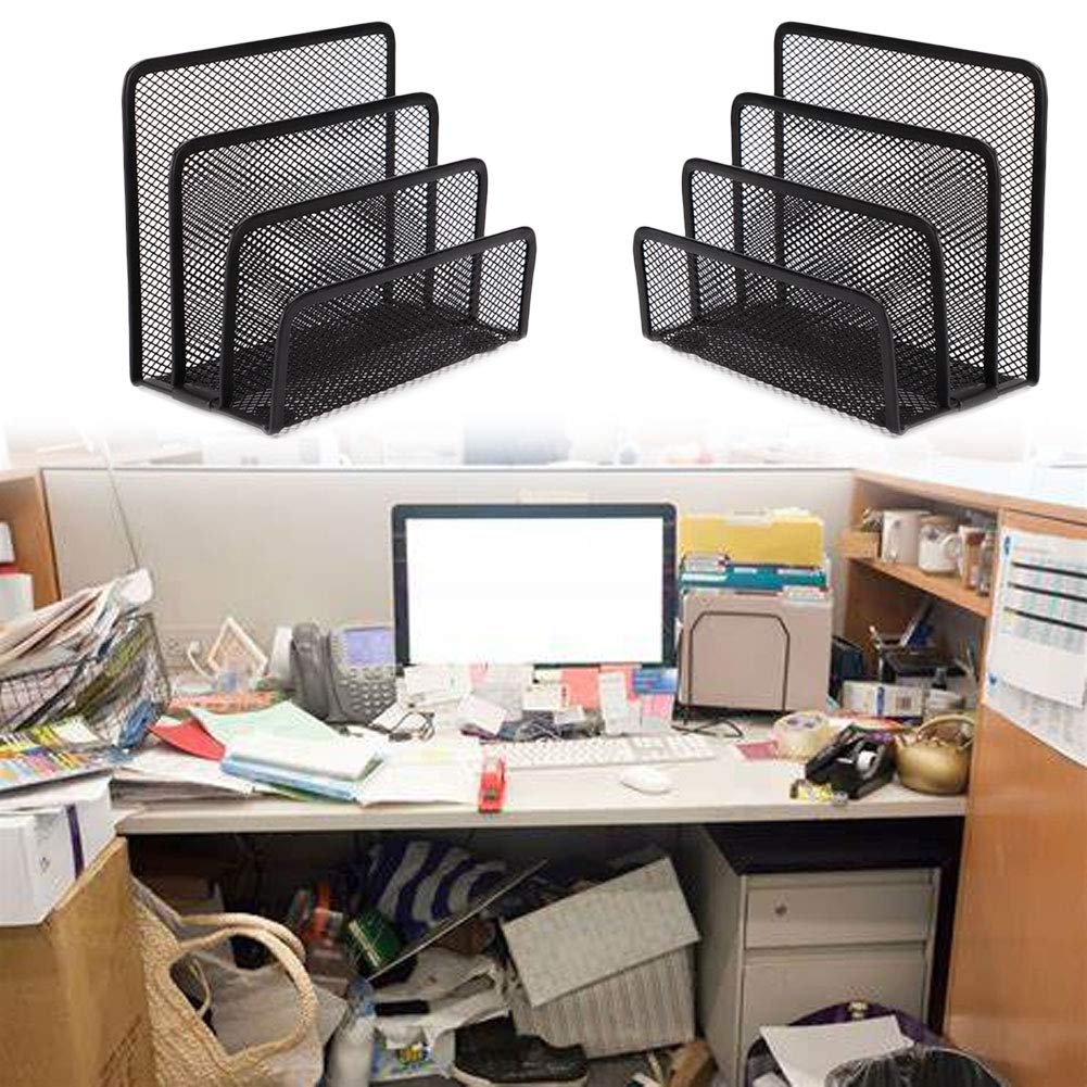 NANANA Portalettere da Scrivania, Portariviste in Metallo, Vassoio da Scrivania Porta Documenti e Lettere a Rete, 4 Scomparti Design a Griglia, Ordinatore di Posta da Tavolo a 4 Slot, 2pcs