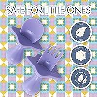 Vista 18 de Elli&Nooli Silicone Baby Utensils Set - 2 Count, Yellow - Star-Shaped Choke Guards for Constructive Eating - Spoon & Fork for Self Feeding