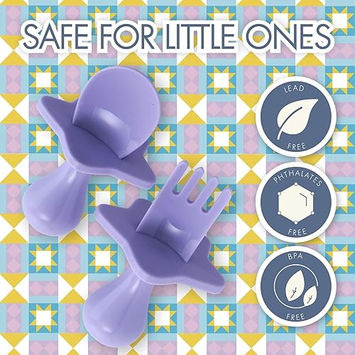 Miniatura 18 de Elli&Nooli Silicone Baby Utensils Set - 2 Count, Yellow - Star-Shaped Choke Guards for Constructive Eating - Spoon & Fork for Self Feeding