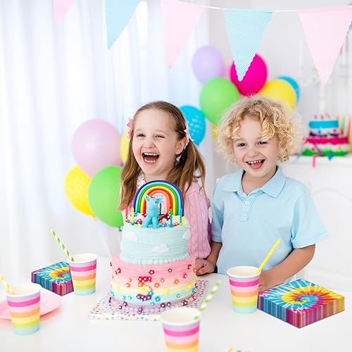 Miniatura 7 de Censen 100 servilletas con temática de teñido anudado Groovy de papel, desechables, arco iris, fiesta, cóctel, servilletas para cena, almuerzo,