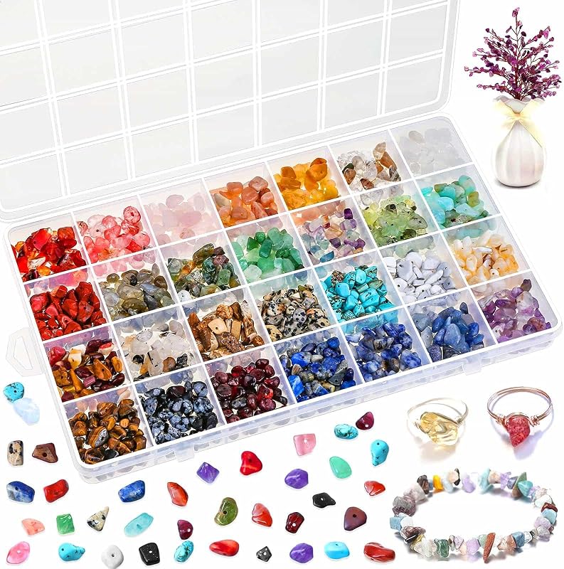 Cuentas de cristal para hacer anillos, cuentas de piedras preciosas de 28 colores para hacer joyas, kit de fabricación de anillos de cristal con caja de plástico para anillos de joyería, pulseras, suministros para hacer pendientes