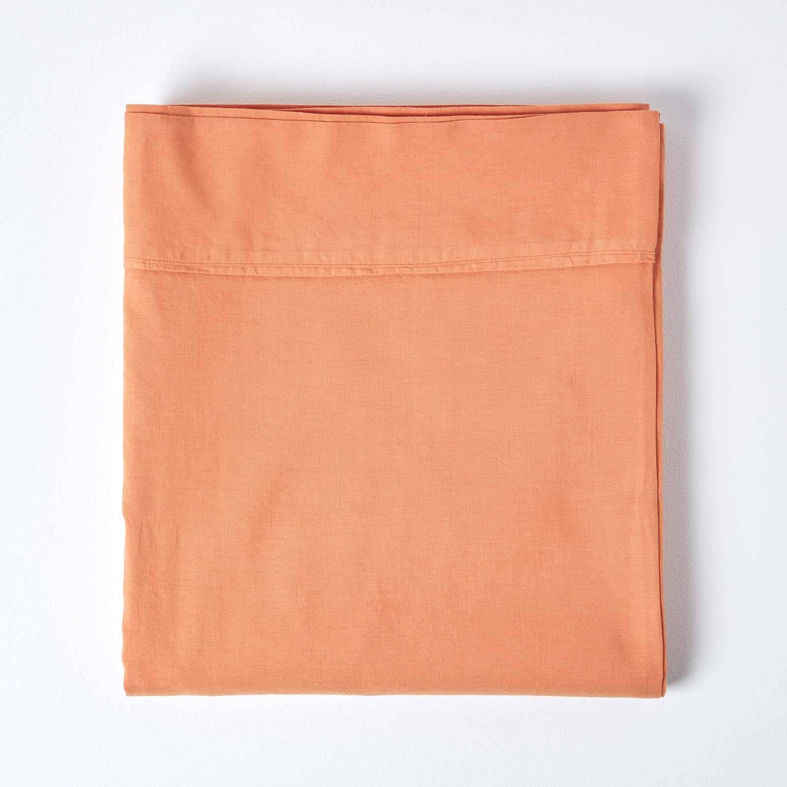 HOMESCAPES Leinen Betttuch ohne Gummizug orange 230x255 cm, Halbleinen Bettlaken aus 60% Leinen und 40% Baumwolle