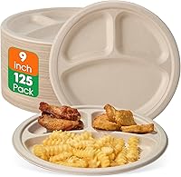 Vista 8 de ECOLipak Paquete de 150 platos compostables de 3 compartimentos, platos de papel biodegradables desechables de alta resistencia, platos divididos