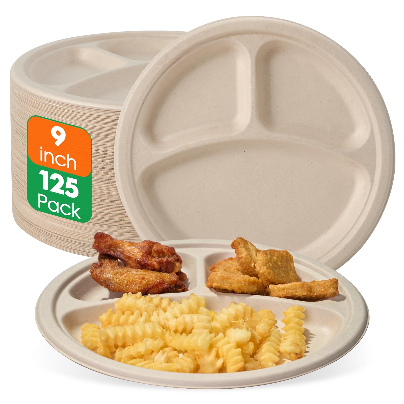 ECOLipak Compostable 3-Compartment Plates -10 ECOLipak Compostable 3-Compartment Plates -10