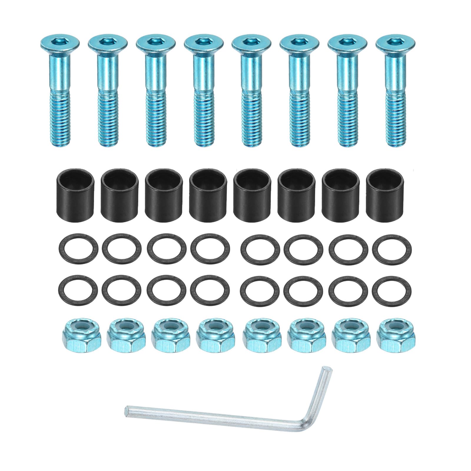 YOKIVE Skateboard Tool Kits, Deck Mounting Screws Axle Nuts Spacers L Spanner, Great for Skateboard Hardware Replace, (Blue, Black)