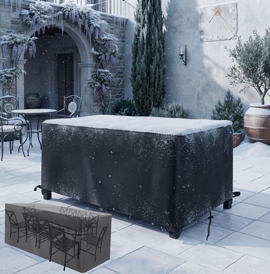ZDLLDZ Rectangular Garden Furniture Cover, 390x155x40 cm Waterproof Patio Sofa Cover, Ripproof 420D Heavy Duty Oxford Fribic Outdoor Furniture Table & Chair Set Protector, Black