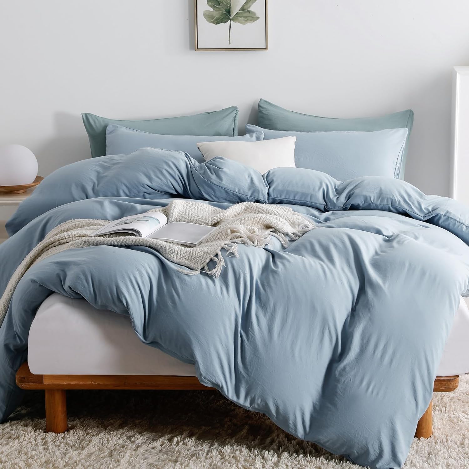 OAITE Blue Duvet Cover Queen Size, Microfiber Duvet Cover with Zipper, Duvet Cover Set with 2 Pillow Shams, Soft Comforter Cover Queen Size, 90 x 90 Light Blue Queen