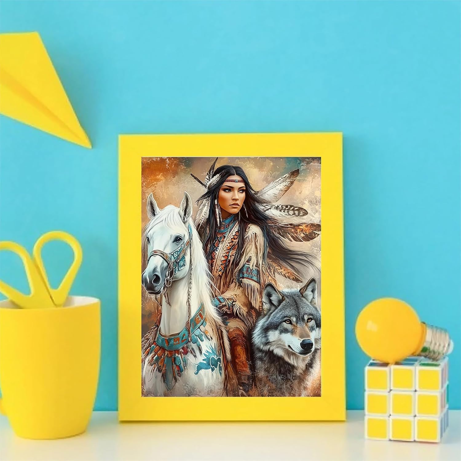 UPABLUNSO Native American Woman 5D Diamond Art Kits for Adults DIY Round Full Drill Indians Diamond Paintings Gem Art for Beginners Home Wall Decor 12x16 Inch