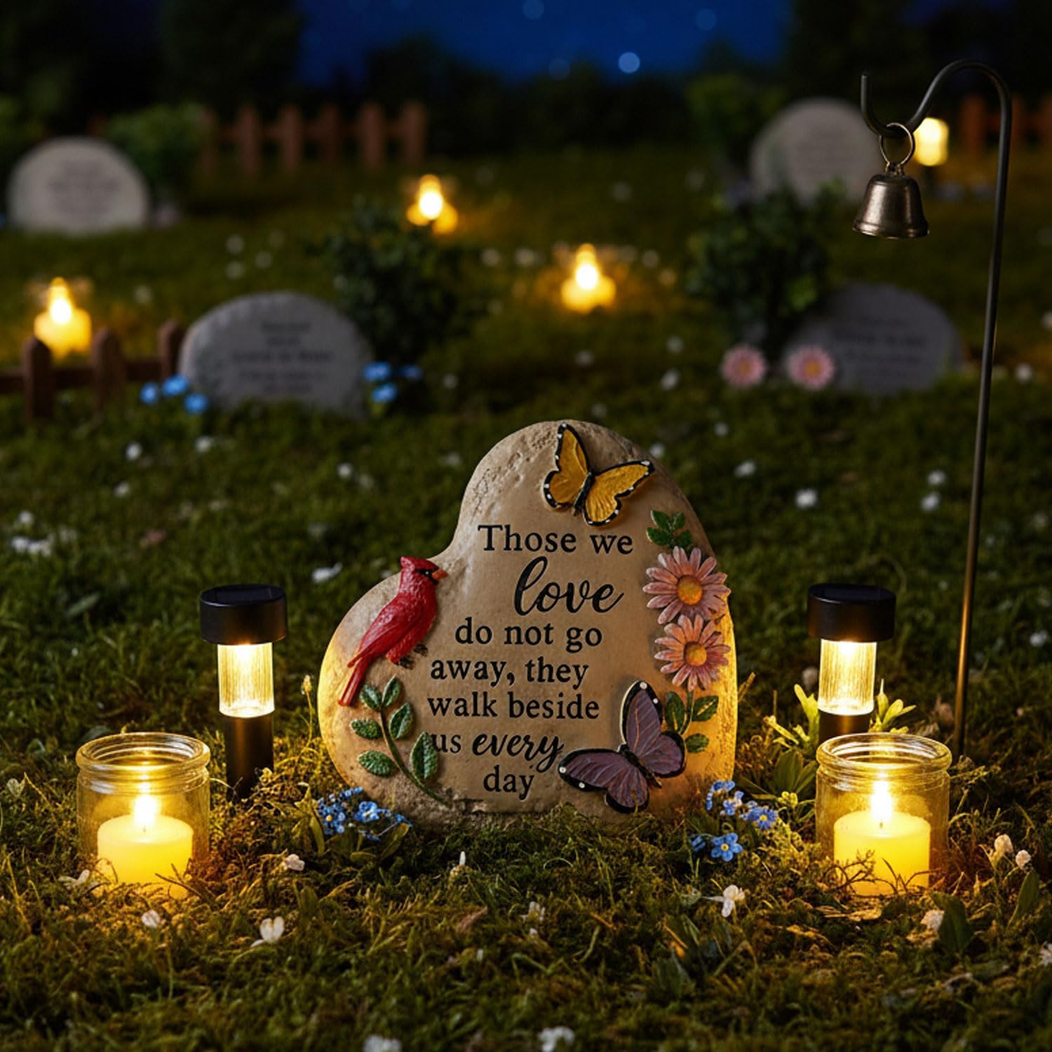 Memorial Garden Stone Cardinal Sympathy Gifts with Butterfly Flowers, in Memory of Loved One Gifts for Mother Father Cemetery Decorations for Grave Waterproof 6 inch