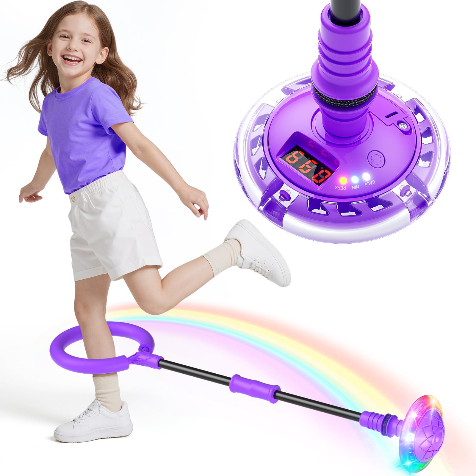 HopeRock Skip Ball Toy for Girls Ages 6-10,Girl Birthday Gifts,3 Fun Modes,Flashing Light-Up Wheel,LED Digital Counter,Replaceable Battery,Girl Birthday Gifts for Age 6-10,Fun Outdoor Girl Toys-Purple