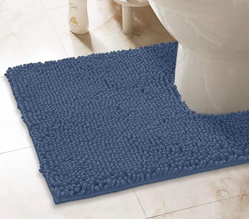 Miniatura 3 de LuxUrux Alfombra de Baño Azul Mediana  Alfombra Contorneada en Forma de U para Alrededor del Inodoro, Alfombra de Baño Peluda Súper Absorbente.