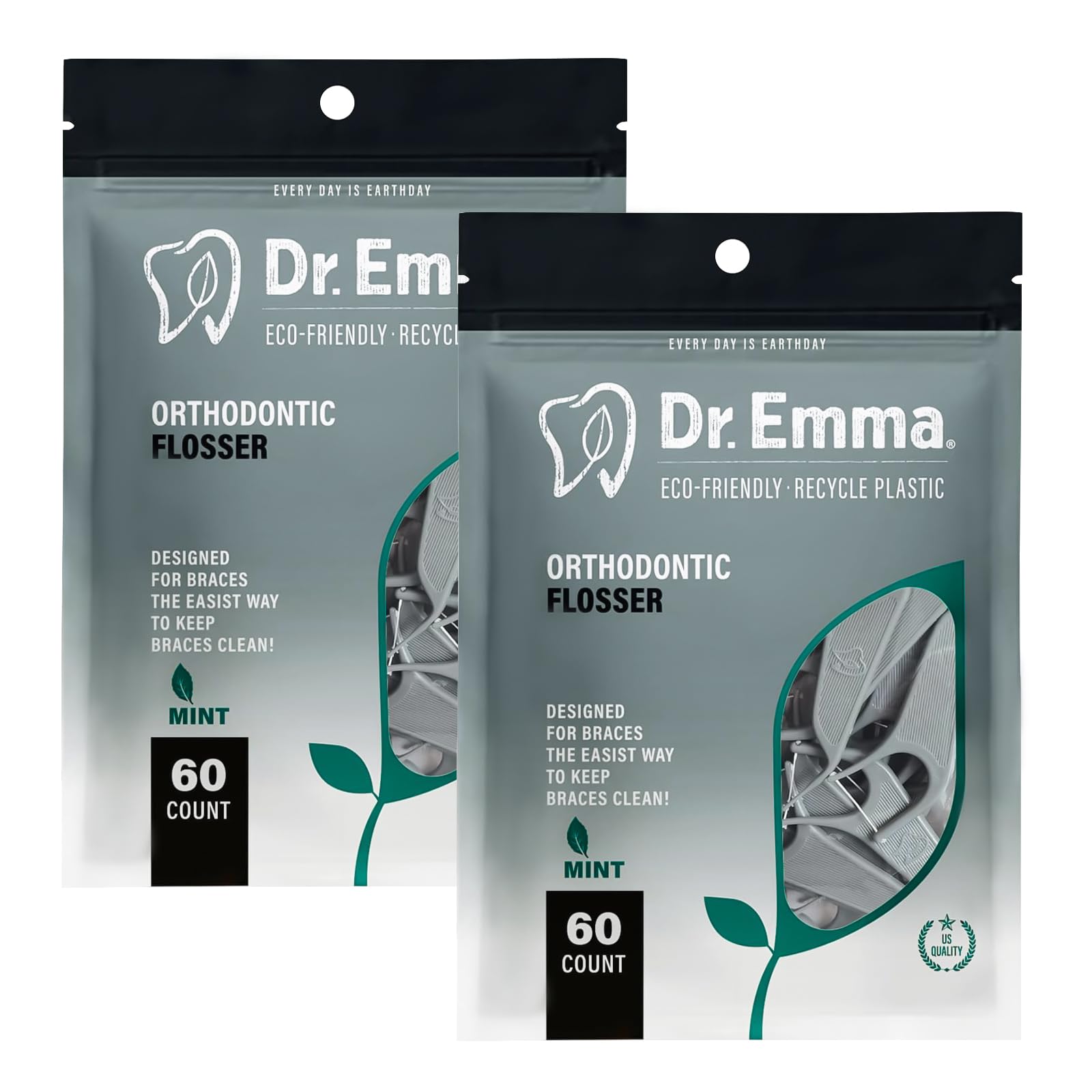 Orthodontic Flossers for Braces - Ortho Dental Floss Picks for Adults & Kids | Fits Under Arch Wire | Non-Damaging, Dr.Emma,Eco-Friendly (Black, 60 Count)…