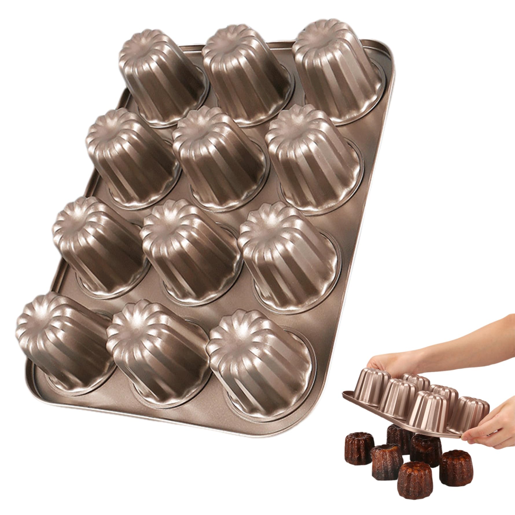 Moldes de Canele, Molde de cañón de Acero de Carbono de 13.7x10.4 Pulgadas, Molde de Canal de 12 cavidades, moldes para Hornear para Pan de Pan de Pan canneles