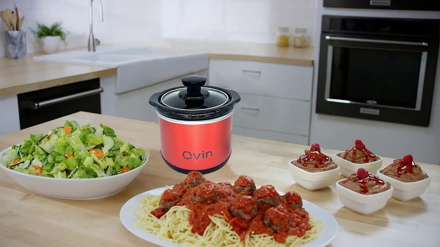 0.65-qt mini Round Slow Cooker, Fondue Melting Pot Warmer with Diswasher-safe Stoneware Crock, Glass Lid, Stainless Steel and black