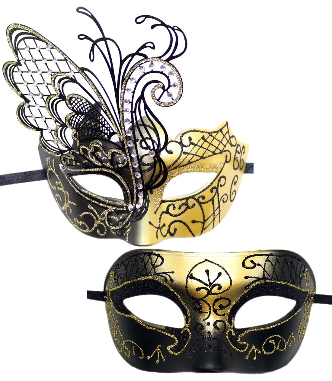 Oidea Couples Masquerade Mask Set: Shiny Rhinestones Metal Mask Butterfly Costume Ball Prom Party Venetian Mardi Gras Mask