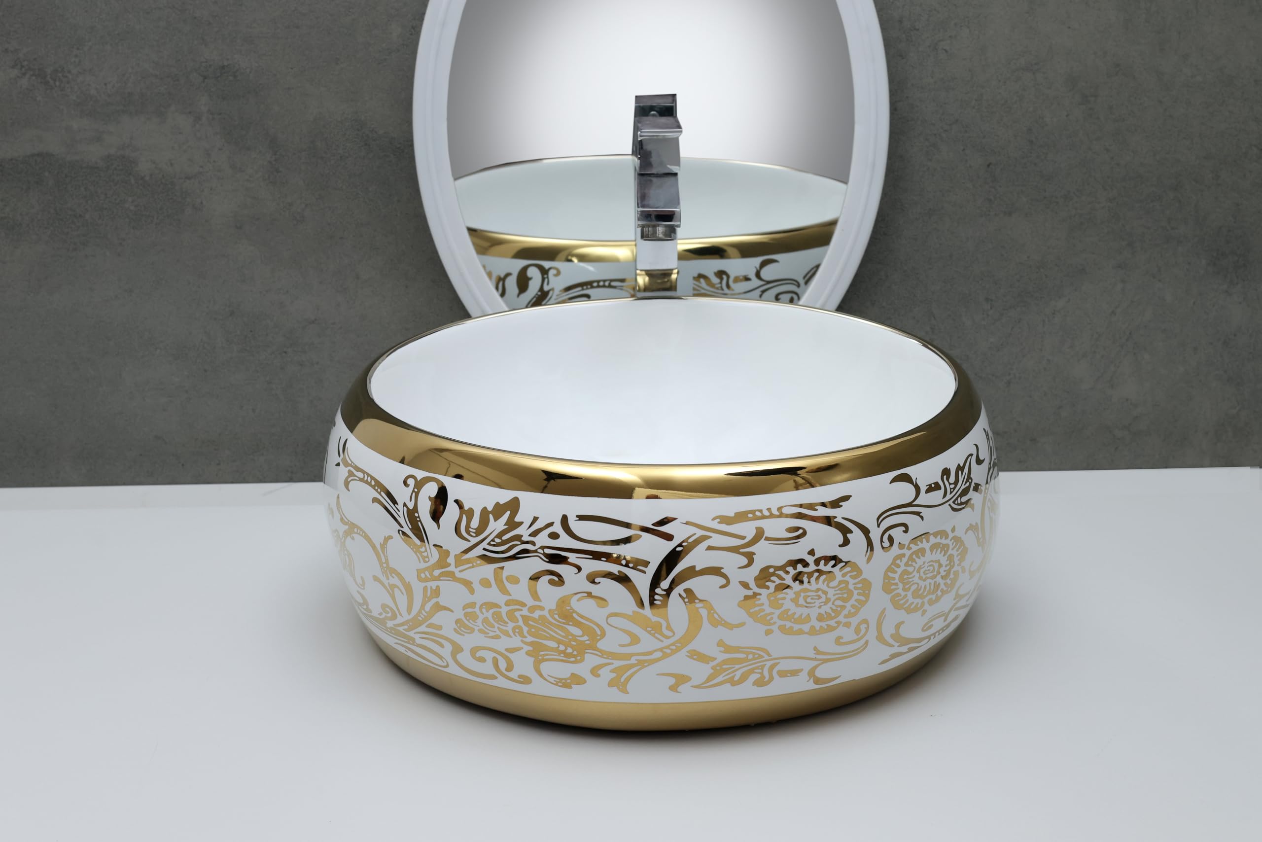 HISRE Resin Round Designer Wash Basin Countertop Tabletop For Living Room Hotel Lobby Bathroom Basins & Living Room/Vessel/Sink/Wash Basin Gold (16 x 16 x 6.5 (2) G1702 (B0CW1SCGSY) Amazon Price History, Amazon Price Tracker