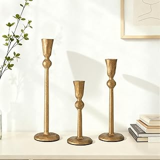 Set of 3 Antique Brass Taper Candle Holders Iron Candlestick Holder for ...