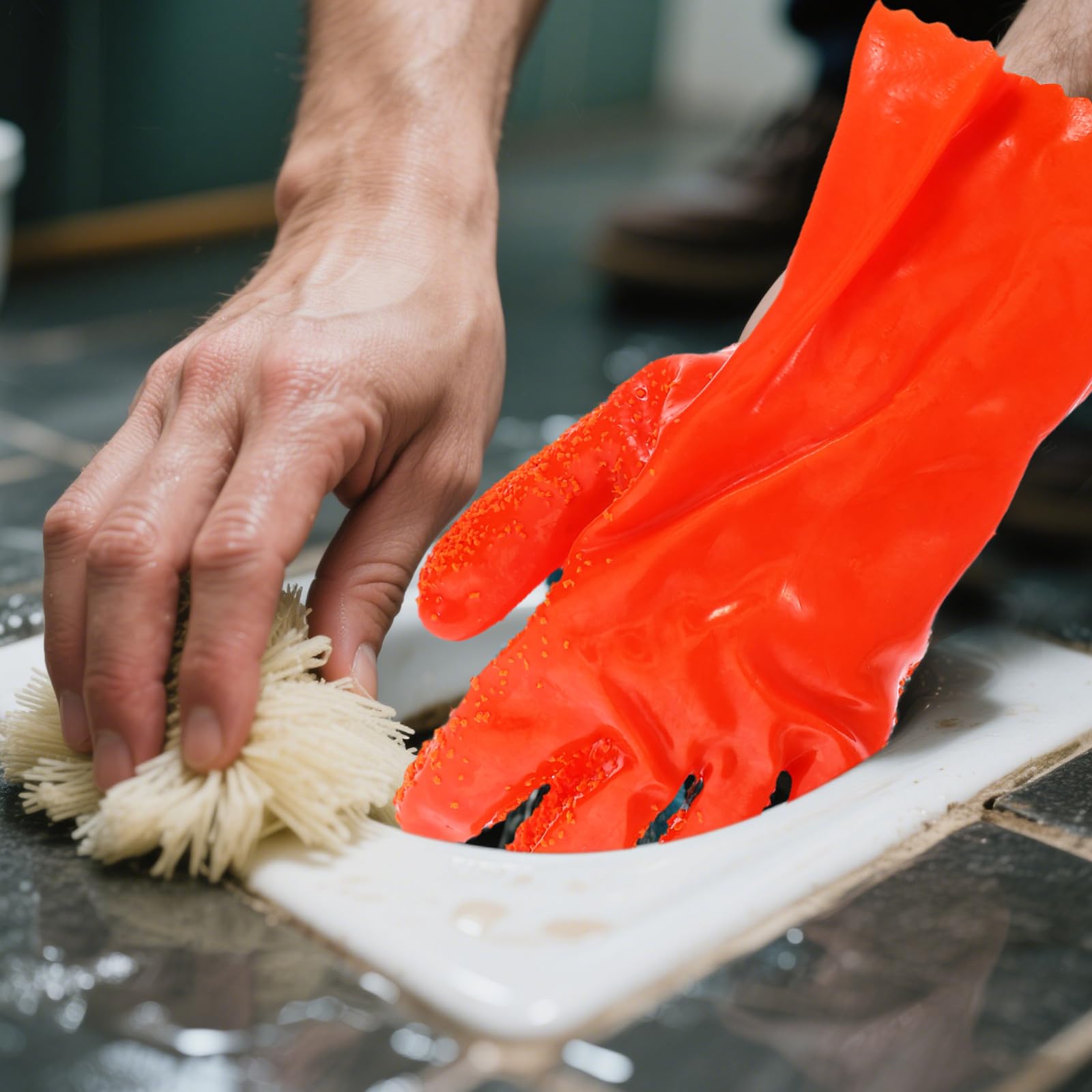 6 Pares de Guantes Largos de Limpieza para Fontanería, Resistentes Abrasión Prueba de Agua, de Goma Naranja para Sistemas de Drenaje Domésticos y Comerciales