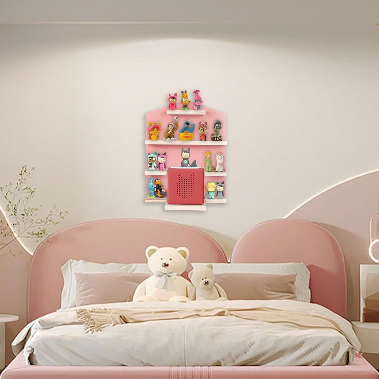 Large House Tonie Shelf for Toniebox Storage,Box Magnetic Wall Shelf for Children to Play and Collect for 15-20 Figures,Toniebox Storage for All Your Tonie Accessories(Pink)