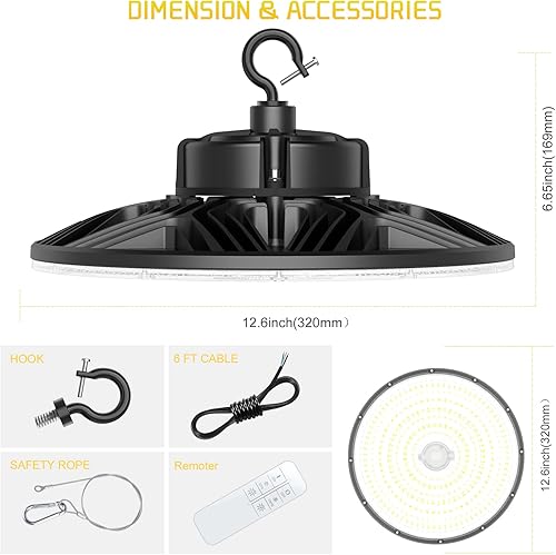 Miniatura 3 de KUKUPPO Luz LED de alta bahía de 200 W, certificado ULDLC, 30,000 lúmenes, 5000 K, luz de tienda LED de alta bahía regulable con control remoto,