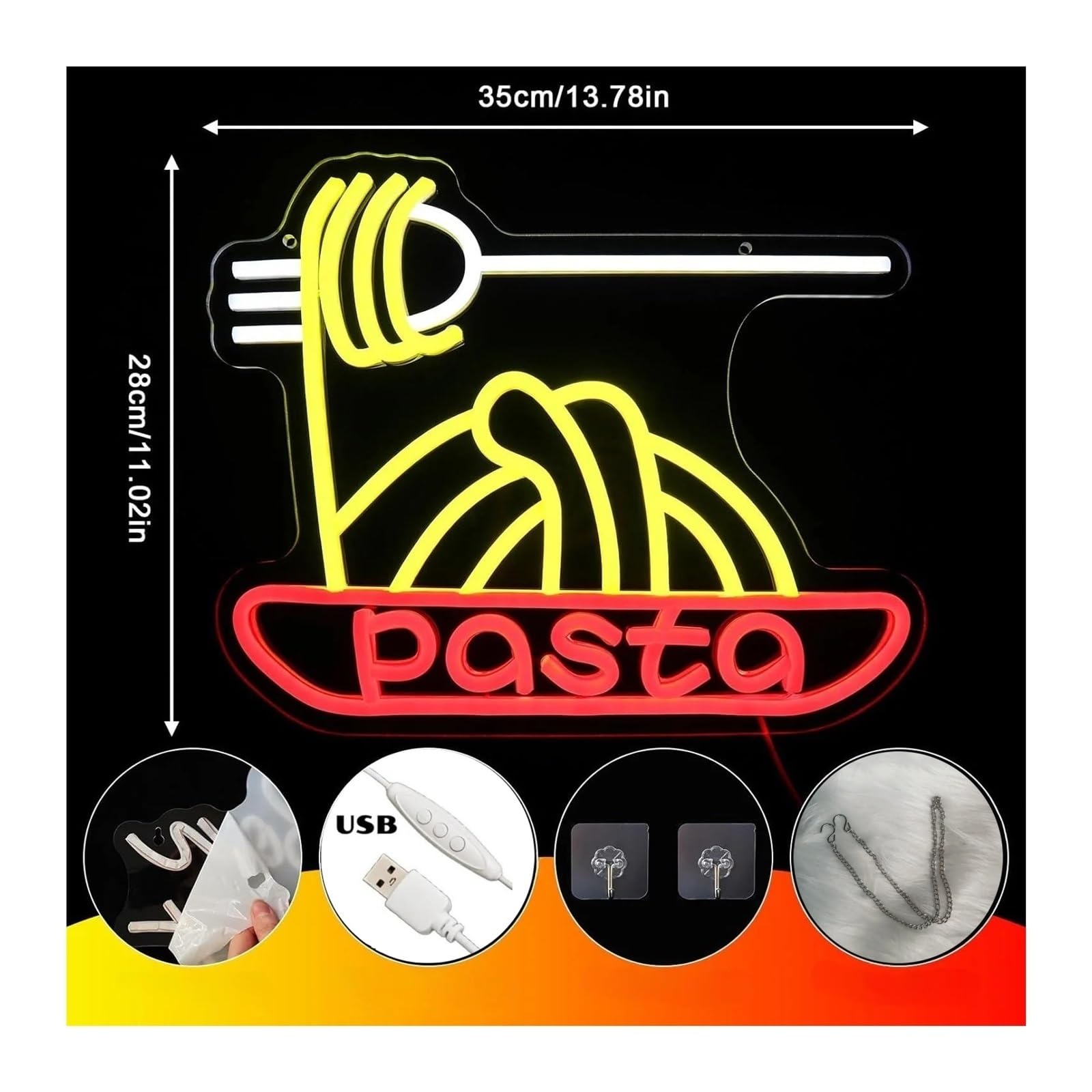 Scritta luminosa Insegna Al Neon Pasta, Decorazione Da Parete, Lampade A USB Per Cucina, Ristorante, Ristorante, Festa, Negozio Per Famiglie 35cmх28cm