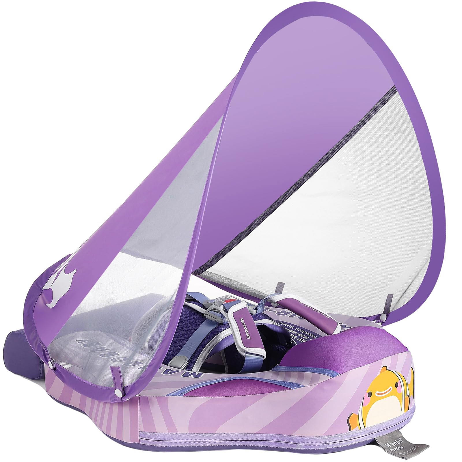 Mambobaby Float Add Tail No Flip Over Non-Inflatable Baby Swim Float Pearl Foam Solid Water Floats Smart Swim Trainer Infant Pool Float Swim Ring with Sun Canopy