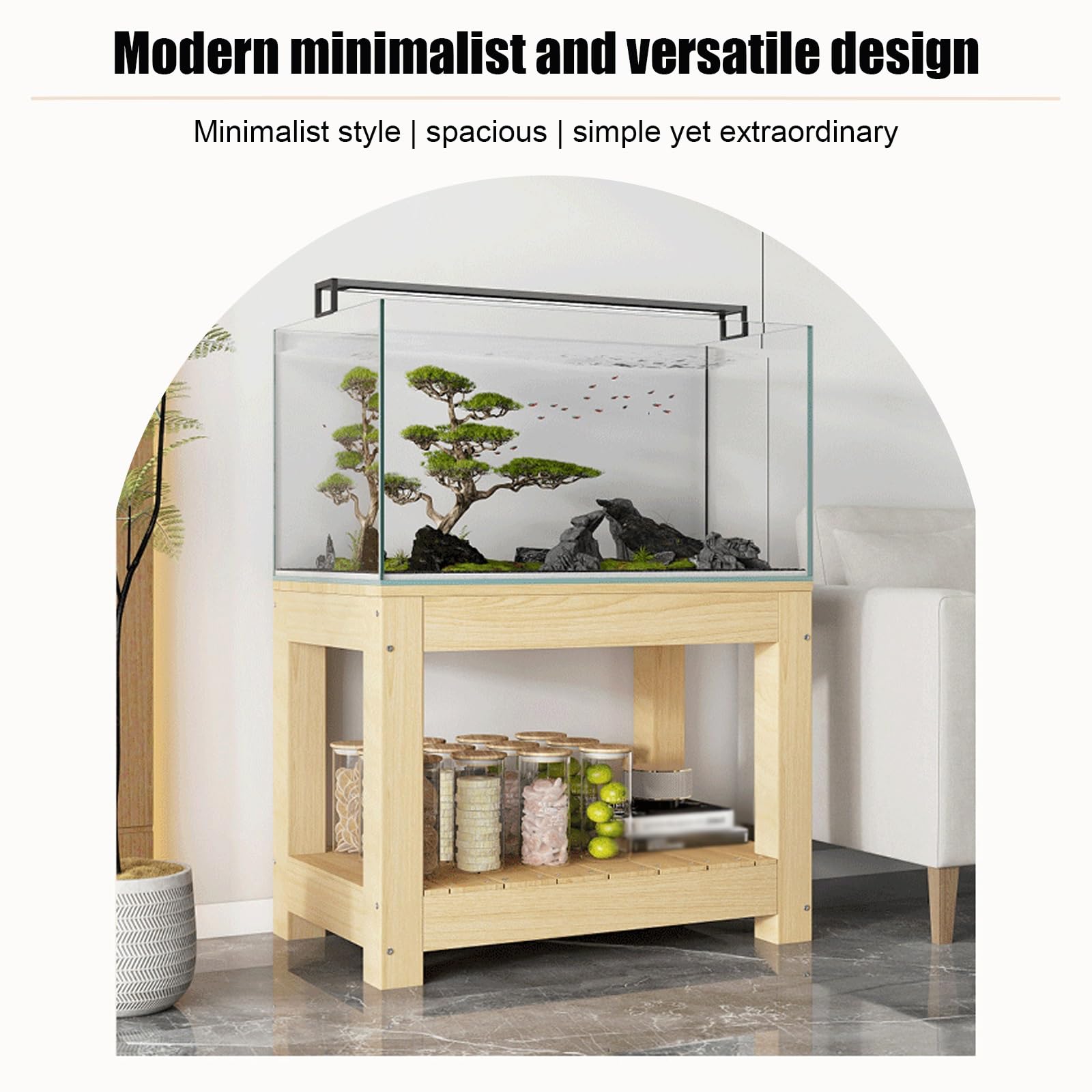 Supporto Acquario, Acquario con Mobile, Supporto per Terrario | Mobile a 2 Ripiani, in Legno Massello di Pino, Portata 500 kg, Facile da Montare(60x30x71cm/24x12x28in)