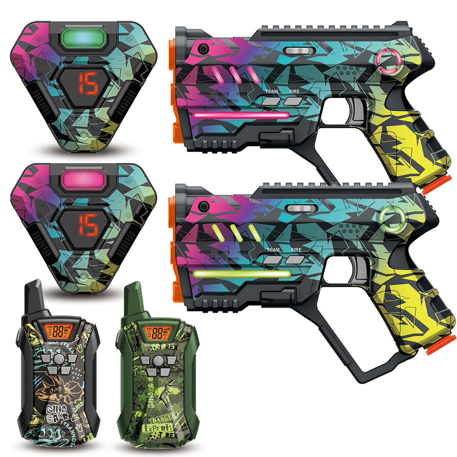 Laser Tag Set of 2 and 2 Pack Kids Wailkie Talkies