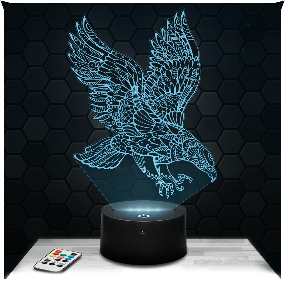 Lampephoto.fr - Eagle Mandala Animal Bird 3D Lamp Decoration Gift idea for Men and Women, Eagle Mandala Object, Adult Night Light, Bedroom Decor, Original Christmas, Gift idea for Men and Women