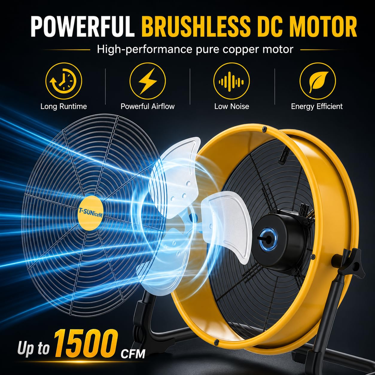 Ventilador de suelo con pilas de 16 pulgadas para batería Dewalt de 20 V máximo, ventilador portátil con adaptador de CA y salida USB, ventilador inalámbrico de alta velocidad industrial de metal para