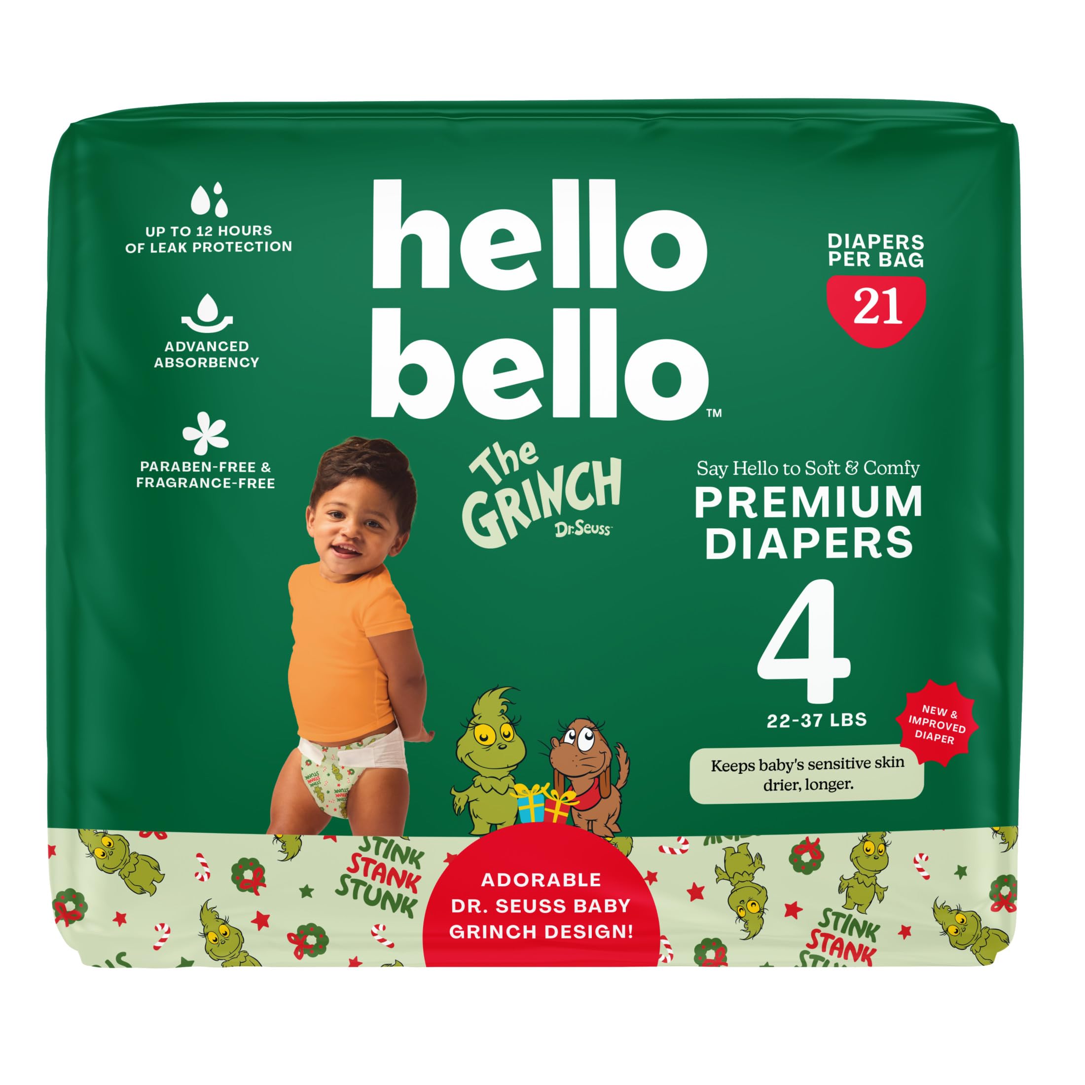 Hello Bello Premium Diapers (Baby Seuss Stink Stank Stunk) Size 4, 21ct