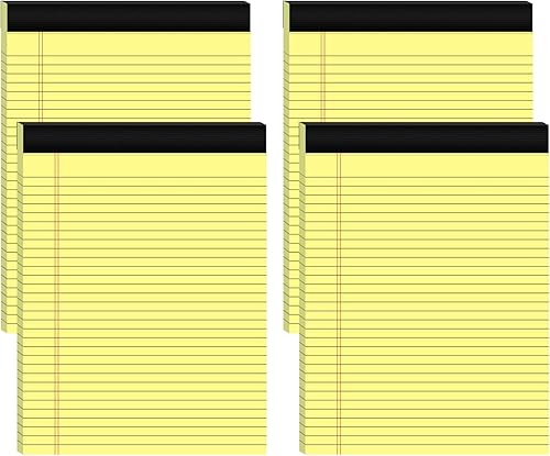 Bloc de notas legales de 5 x 8 pulgadas, paquete de 4 blocs de notas con rayas universitarias, bloc de notas de color amarillo, 50 hojas por bloc de