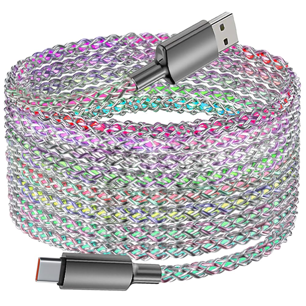RGB Light Up USB C Cable for iPhone 15 Plus Pro Max Carplay, 5ft LED Colorful Gradual USB A to C Charger Cable 60W Type C Fast Charging Cord for Samsung Galaxy S24 S23 S21 S20 Plus More Android Phone