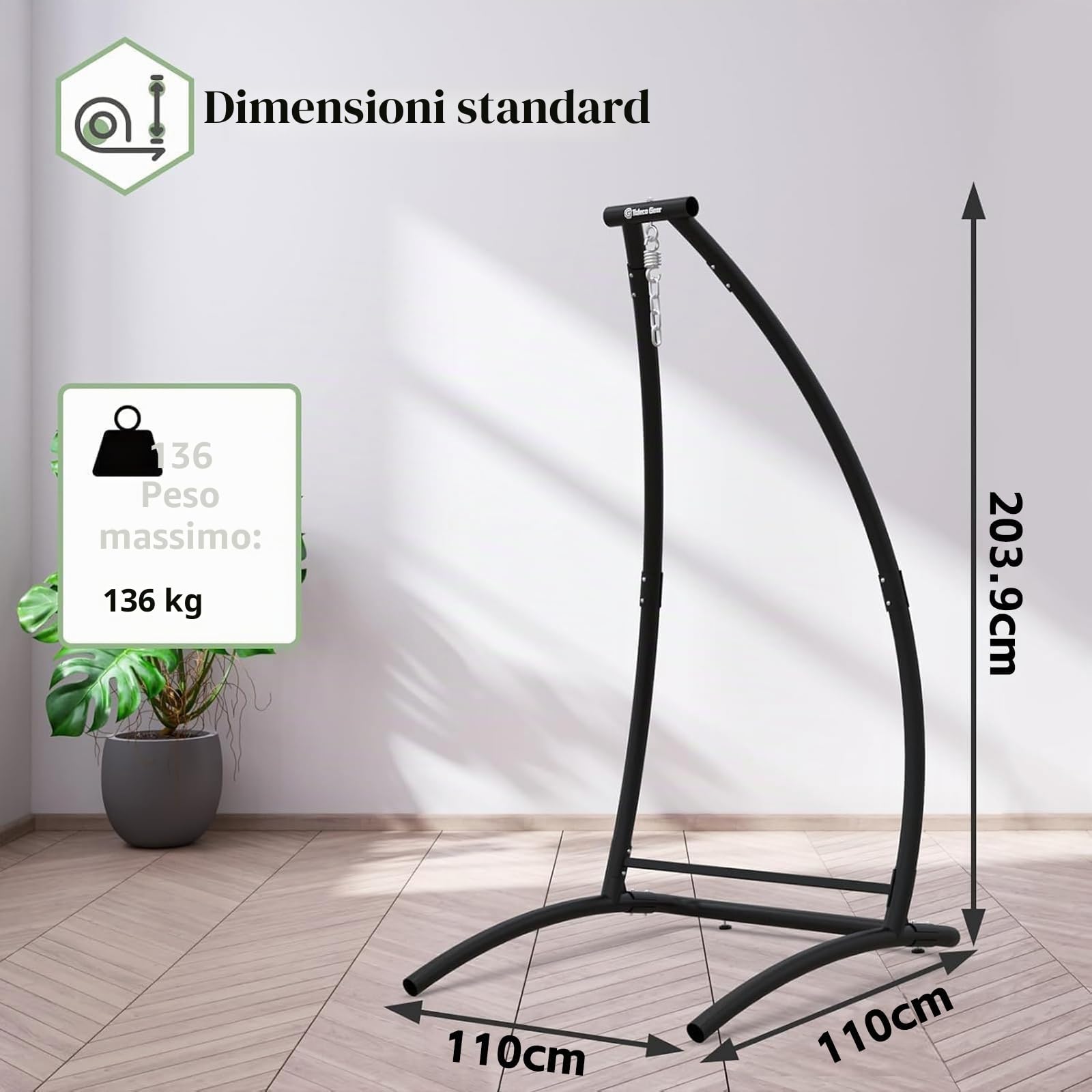 Supporto per Amaca a Sedia a Forma di C, Sedia sospesa con cuscino comodo, Poltrona Sospesa da Giardino,Interno Sedia Dondolo Esterno Sospesa, Carico Fino 150KG