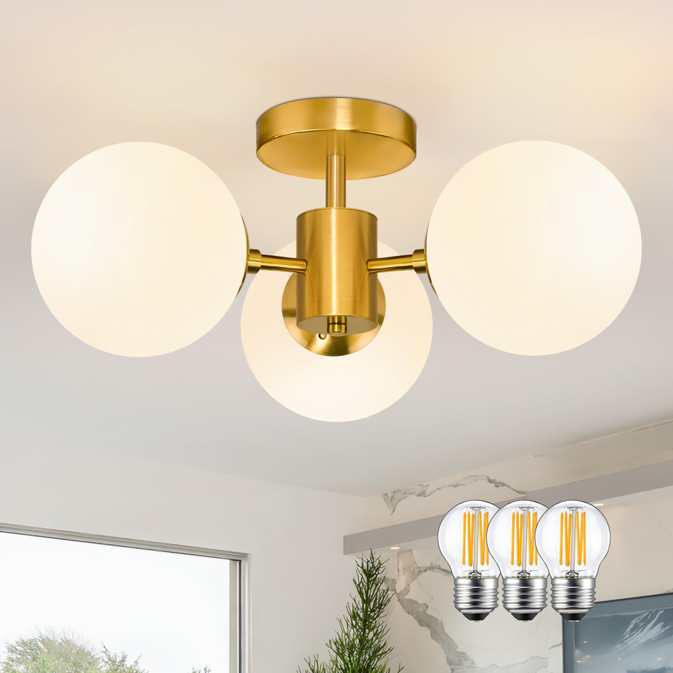 Bagood Mid Century Modern 19 Inch Brass Semi Flush Mount Ceiling