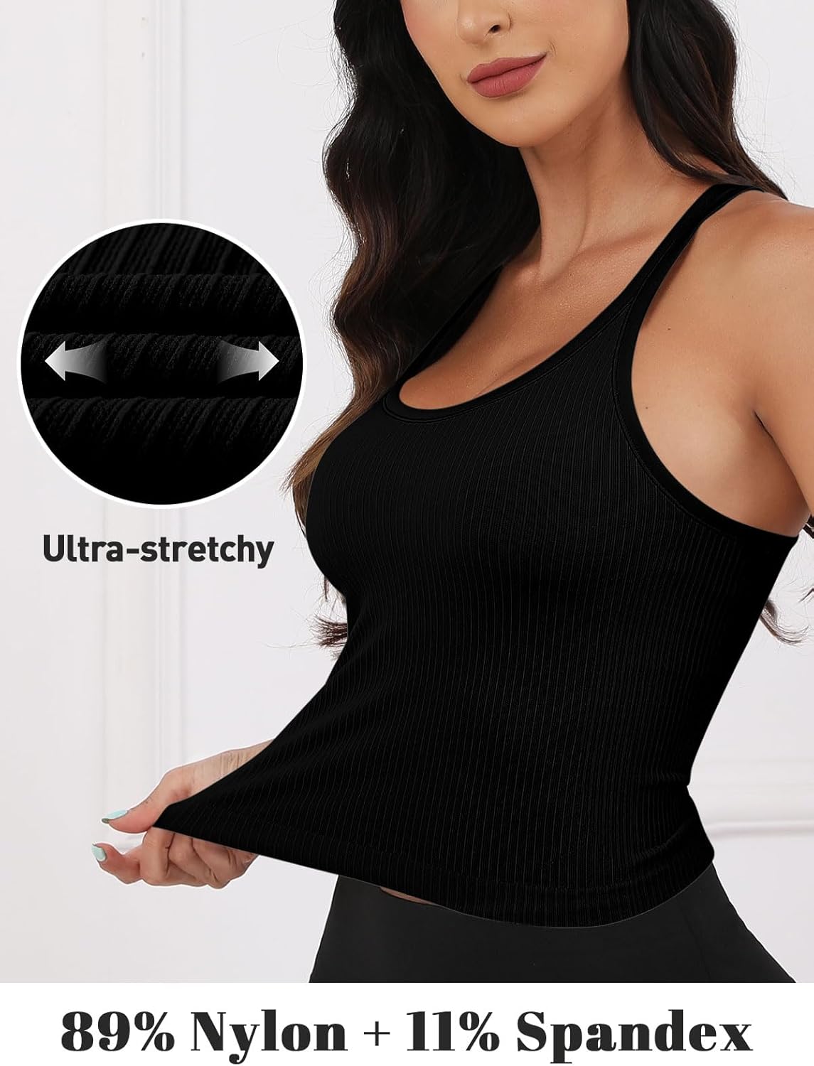 Built in Bra Tank Tops for Women Scoop Neck Longline Workout Tank Top Ribbed Seamless Yoga Racerback Tank Shirts - Image 5