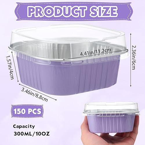 Miniatura 9 de 150 moldes desechables de 10 onzas para hornear pasteles con tapas, papel de aluminio de San Valentín, tazas para hornear cupcakes para pudín,