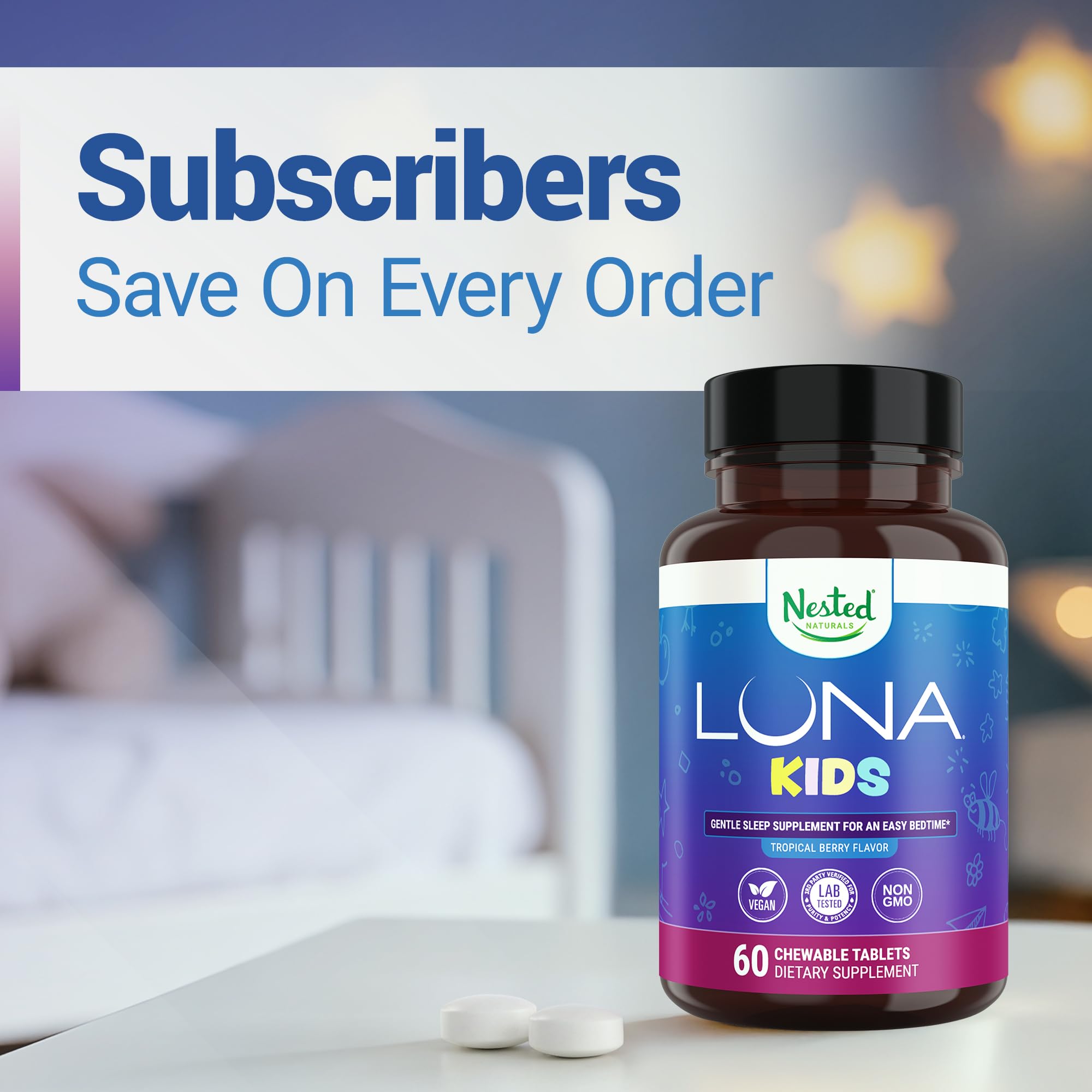 Nested Naturals Luna Kids Sugar-Free Sleep Aid Tablets for Children 4+ - Naturally Sourced Ingredients - Herbal Sleep Supplement with Chamomile, Melatonin, Valerian & Lemon Balm - 60 Chewable Tablets — Amazon image 8