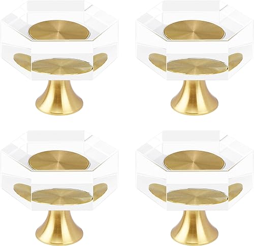 RZDEAL 4 pomos de cristal de cristal para gabinetes, pomos de latón para cajones, tiradores de tocador, herrajes dorados para cajones de cocina