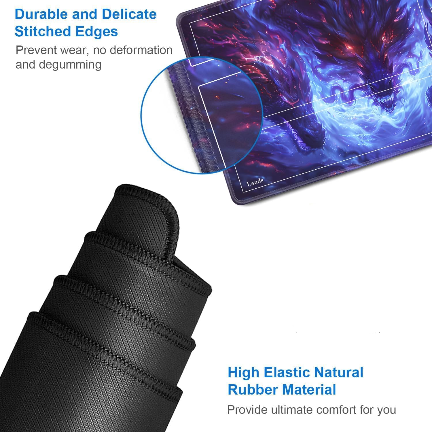 JVGFYNKL for TCG Playmat with Zones, 24x14 in Non-Slip Rubber for MTG Playmat with Drawstring Travel Pouch and 6 Dice, for MTG Mat, Blue Dragon Games Pattern Card Game Playmats