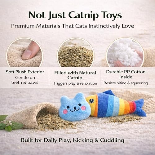 Miniatura 2 de Juguetes de hierba gatera para gatos de interior, paquete de 6 juguetes de peluche para patear, morder y jugar interactivo, para gatitos y gatos