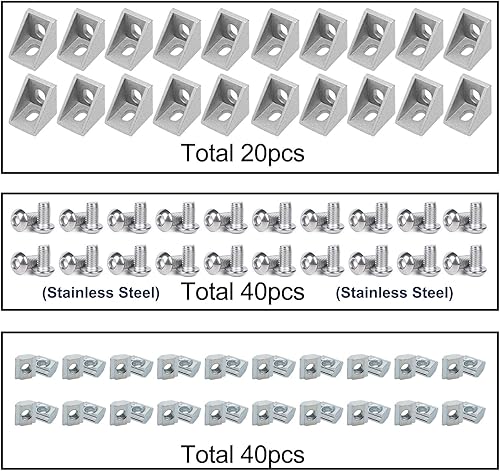 Miniatura 7 de 20 juegos 2020 de extrusión de aluminio 2020 soporte de esquina con ranura en T Serie 20 Hardware extruido conector de ángulo recto de 90 grados con