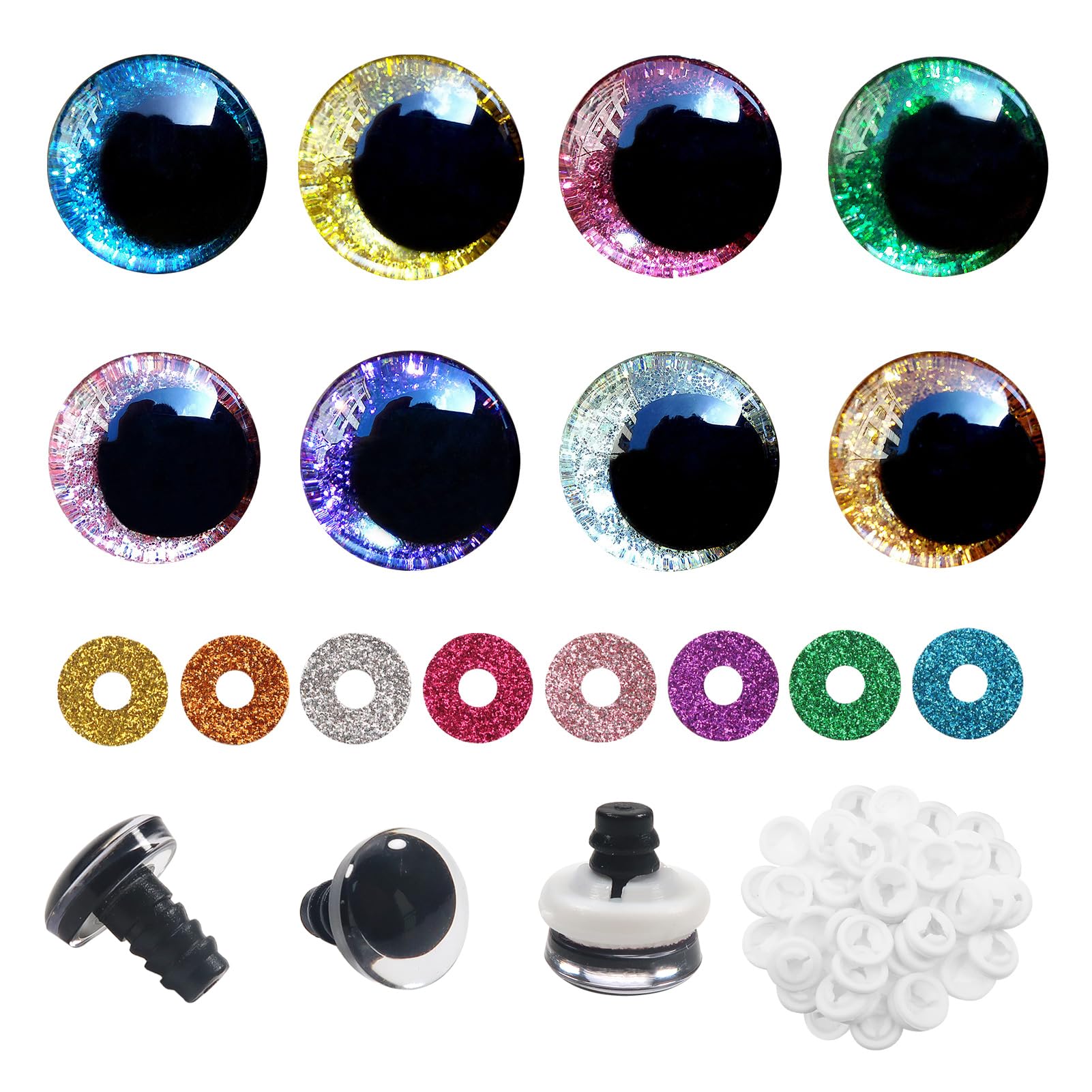 TOAOB 64 Sets Yeux De Sécurité Ronds Pailletés 16mm - Accessoires Pour Poupées Peluches Et Artisanat