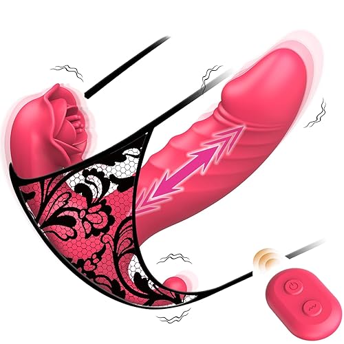 Wearable G Spot Thrusting Vibrator Dildo, 3 in 1 Women Sex Toy with 9 Thrusting & 9 Vibrating Modes, G Spot vibrator Vaginal Clitoral Stimulation Anal Adult Sex Toy for Women - Red