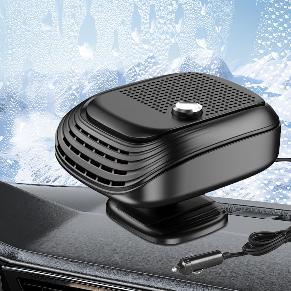 Auto Heizung 12V, 2 in 1 Heizlüfter Auto mit Windgeschwindigkeitsregelung, Tragbare Autoheizung 12v Zigarettenanzünder, Car Heater, Heizung für 12V Auto, LKWs, SUV, Van (Schwarz)