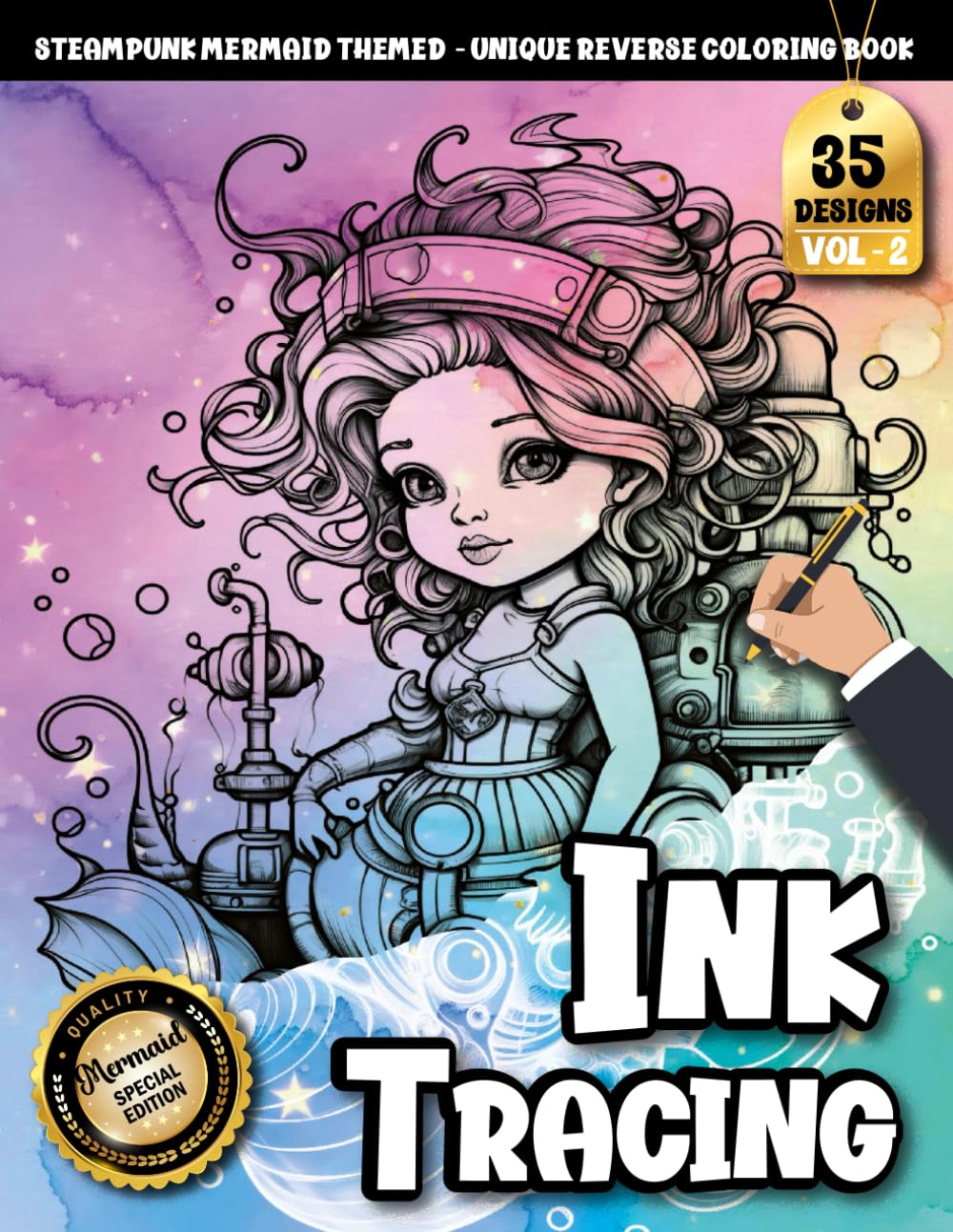 Ink Tracing Book For Adults: A Steampunk Mermaid Tracing Book Featuring Mechanical Details and Underwater Line Art (Steampunk Mermaid Tracing Series)