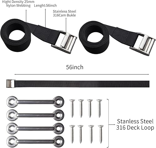 Vista 2 de UCEDER Kit de correa de amarre de batería de 56 pulgadas, correa de sujeción de batería con hebilla de leva 316 de acero inoxidable, 4 soportes