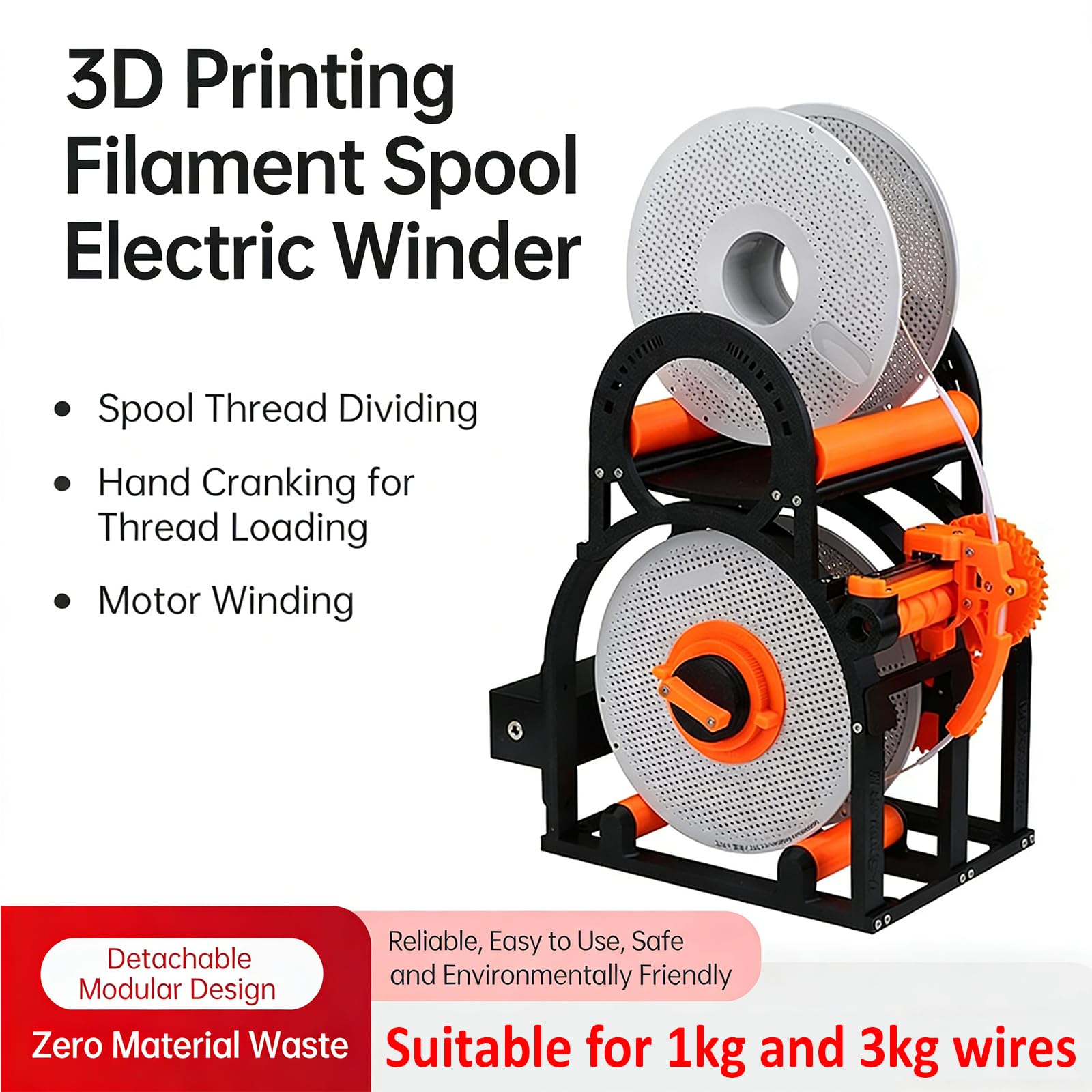Elektrischer 3D-Drucker-Spulenaufwickler, verstellbarer Filament-Respooler für 3D-Druck-, Schweiß- und Textilkunstprojekte