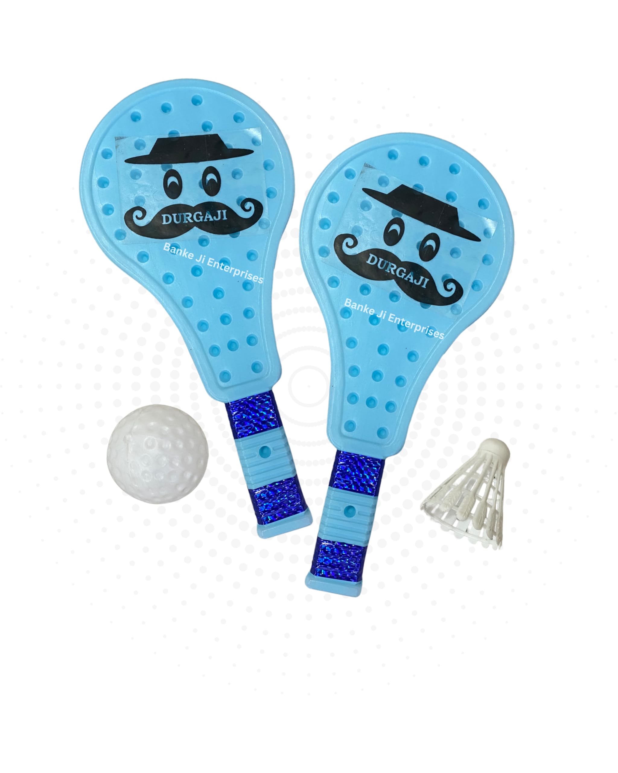 Banke Ji 3 in 1 Sports Combo - Cricket Bat, Hockey Stick, Tennis Racquet with Balls (Yellow Cricket Bat, Blue Hockey Stick & Blue Racket) 1
